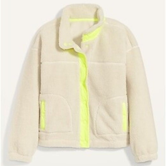 Old Navy Jackets & Blazers - Old navy Sherpa cream/neon snap jacket L